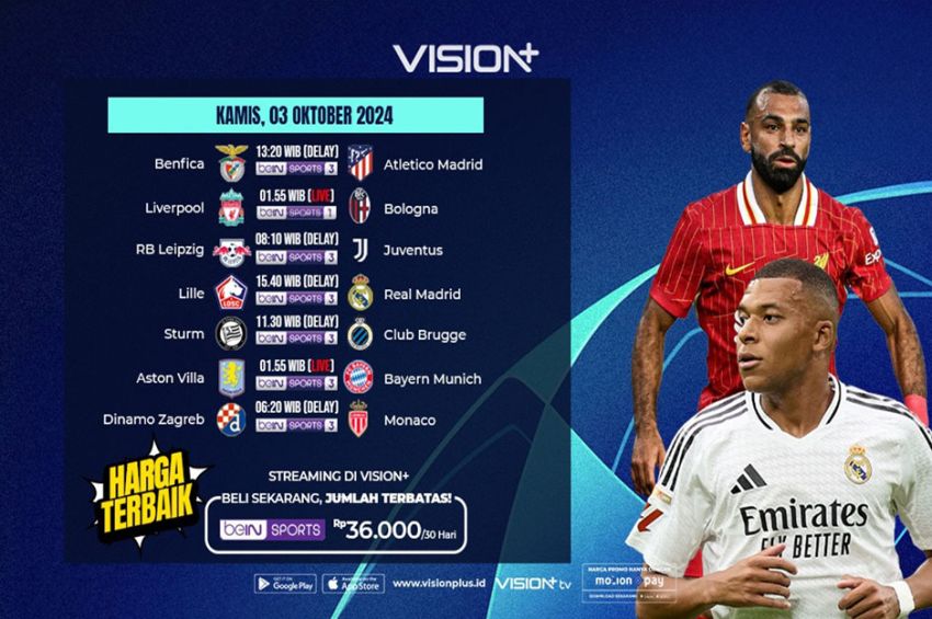 Jadwal Siaran dan Link Streaming Liga Champions di Vision+